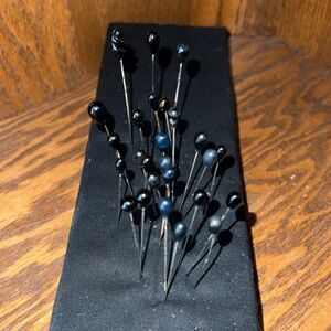Super Cool Antique Black Teardrop/Round/Twist Head Hat Pins. Lot of 26.